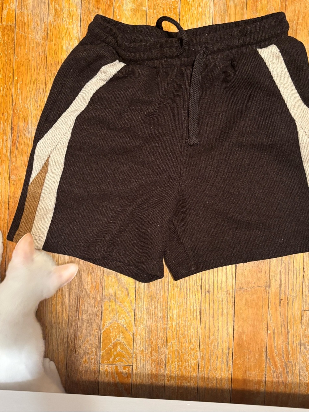 Forever 21 Black Knit Shorts with Cream and Tan Side Stripes